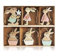 COM-FOUR® 6x Coniglietto decorativo da appendere - decorazioni pasquali in legno - Ciondoli per albero di Pasqua - coniglietto pasquale (6 pezzi - conigli)