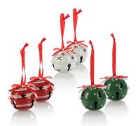 com-four® 6x decorazioni natalizie da appendere 6 cm Ø - metallo da appendere - campanelle decorative di latta come pendenti per finestre, porte e alberi di Natale (bianco rosso verde)