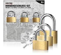 COM-FOUR® 6x Lucchetto in metallo massiccio - Lucchetto con chiave e diversi spessori - lucchetti per valigie e bagagli Ottone Colorato