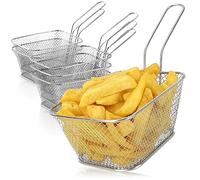 com-four® 6x mini cestello per patatine (14,5 x 11 x 7 cm) - Contenitore snack in acciaio inox 430 - Cestini fritti argentati con manico - Cestino da portata per cucina o buffet