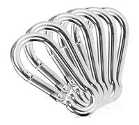 COM-FOUR® 6x Moschettoni - Moschettone premium in acciaio inossidabile 304 resistente alle intemperie - gancio in acciaio con capacità di carico di 36 kg per portachiavi, casa, artigianato - 40 x 4 mm