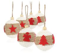 COM-FOUR® 6x Palline Decorazioni per albero di Natale con rivestimento in tessuto, Ø 6 cm (bianco/marrone/rosso)