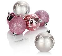 COM-FOUR® 6x Palline di Natale - Addobbi per l'Albero in Plastica Infrangibile - Decorazioni Natalizie Ø 8 cm (Rosa)