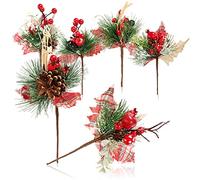 com-four® 6x rami decorativi, rami di fiori decorativi da appendere, rami decorativi come bricolage, decorazioni per regali e pot-pourris (6 pezzi - a scacchi rossi)