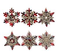COM-FOUR® 6x Set di Ciondoli in Legno per Decorazioni per Alberi di Natale - Decorazioni per Alberi di Natale con Design a Fiocco di Neve