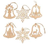 COM-FOUR® 6x Set di ciondoli in legno per l'albero di Natale | Decorazioni per Alberi di Natale per Decorare - Decorazioni per Alberi di Natale in 6 Disegni Natalizi, anche da dipingere