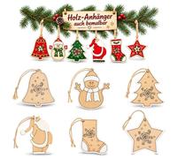 COM-FOUR® 6x Set di ciondoli in legno per l'albero di Natale | Decorazioni per Alberi di Natale per Decorare - Decorazioni per Alberi di Natale in 6 Disegni Natalizi, anche da dipingere