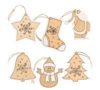 COM-FOUR® 6x Set di ciondoli in legno per l'albero di Natale - Decorazioni per l'albero di Natale per la decorazione - Decorazioni per l'albero di Natale in 6 disegni natalizi