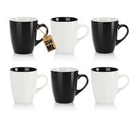 com-four® 6x Tazze da Caffè in Ceramica 350 ml, tazze dal design moderno per bevande calde o fredde, con manico bianco nero