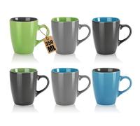 com-four® 6x Tazze da Caffè in Ceramica 350 ml, tazze per bevande calde o fredde, design moderno con manici colorati