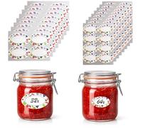 com-four® 96 etichette marmellata - adesivi per barattoli da scrivere - ovali 7 x 4 cm e 5 x 3 cm - autoadesive con motivi frutta per vasetti (Etichette colorate in vetro - 96 pezzi)