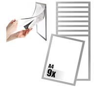 com-four® 9x cornici magnetiche DIN A4 autoadesive - portadocumenti con chiusura magnetica - tasca informativa per porta, finestra, ufficio, studio e attività commerciale (color argento - 9x)