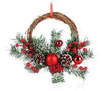 COM-FOUR® Appendino natalizio per decorazioni natalizie - Ghirlanda dell'Avvento da appendere alla porta o alla parete - Ghirlanda come ciondolo (1 pezzo - ghirlanda 27 cm marrone/verde/rosso)