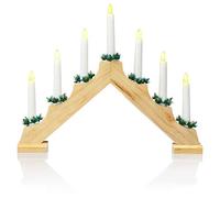 COM-FOUR® arco a candela a LED come luci di Natale - ponte a candela con 7 LED - piramide ad arco a candela in legno - lampada da finestra con funzione timer per Natale (01 pezzi - 7 LED in legno)