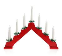 com-four® Arco di candele a LED come illuminazione natalizia - ponte di candele con 7 LED - piramide ad arco di luce in legno - lampada da finestra con funzione timer (01 pezzi - 7 led legno rosso)