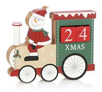 COM-FOUR® Calendario dell'avvento in legno - calendario cubo a forma di treno - calendario da tavolo decorativo come conto alla rovescia per il Natale (Treno - Pupazzo di neve)