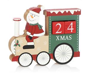 COM-FOUR® Calendario dell'avvento in legno - calendario cubo a forma di treno - calendario da tavolo decorativo come conto alla rovescia per il Natale (Treno - Pupazzo di neve)