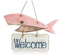 COM-FOUR® Cartello per porta "Welcome" - Pesce di legno decorativo da appendere - Decorazione marittima da appendere per la casa - Pesce di legno (01 pezzo - balena decorativa da appendere - rosa)
