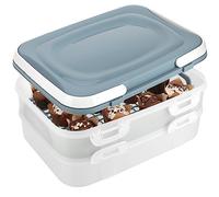 com-four® Contenitore per feste con 2 livelli ciascuno e inserto di sollevamento - contenitore per il trasporto di torte - contenitore per la freschezza degli alimenti (1 pezzo blu-grigio pastello)