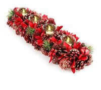 COM-FOUR® Corona dell'Avvento oblunga, candeliere di Natale per 4 candele, portacandele, composizione dell'Avvento, portacandele (Arrangiamento Avvento glitter rosso - 4 candele)