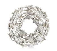 COM-FOUR® corona di vite con stelle - corona decorativa da tavolo fatta di rami - corona naturale per porta - decorazione da tavolo fai da te con corona naturale (1 pezzo - Ø 30cm Stelle Bianche)