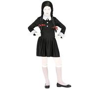 com-four® Costume gotico come travestimento per ragazze - costume da scolaretta per bambini - abito cosplay - abito nero con colletto - 140cm