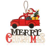 COM-FOUR® Decorazione da appendere di Natale - Appendino di legno con pupazzo di neve e scritte - Cartello di legno natalizio - Appendino per porte, pareti, finestre (automobile)