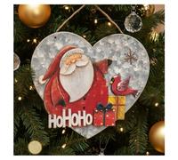 COM-FOUR® Decorazione da appendere Natale - Appendino di legno a forma di cuore - Grande cuore decorativo con Babbo Natale - Decorazione murale natalizia (Hohoho - cuore)