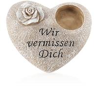 Com-Four Decorazione funebre a Forma di Cuore con Rosa, Pietra commemorativa con Supporto per Candela funeraria o funeraria - Pietra di lutto