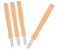 COM-FOUR® Forchetta per patate 4x giacca con 3 rebbi, realizzata in acciaio inossidabile 430 e legno di faggio, riutilizzabile, extra large, spiedini di mais ergonomici (04 pezzi - legno lungo)