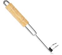 COM-FOUR® Gancio per griglia BBQ, posate per griglia premium, gancio per girarrosto con manico in legno e gancio per codino, artiglio reversibile di alta qualità (02 pezzi - spatola per griglia)