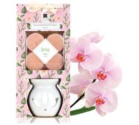 COM-FOUR® Lampada profumata tealight con cera - riscaldatore per oli essenziali, olio profumato e cera profumata - diffusore di aromi in ceramica - lampada aromatica (Orchidea di cera profumata)
