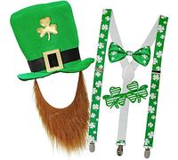 com-four® Leprechaun, costumi Kobold giorno di San Patrizio - abiti e accessori green, festival irlandese - per Mardi Gras, Shrovetide, Carnival, Parade, Motto Party, Irish Pub (04 pezzi - Set02)