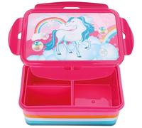 com-four® Lunch box con coperchio - Lunch box da viaggio, diviso in 3 scomparti - Scatola per la colazione con divisori - Senza BPA e adatto agli alimenti (1x Unicorno - rosa)