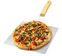 com-four® Pala pizza in acciaio inox - pala per pizza e torta con manico in legno - spingipizza per pizza, tarte flambée, panini e pane