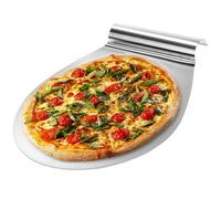 com-four® Pala porta pizza in acciaio inox - Teglia solleva torte con impugnatura - Paletta per torte e pizza - Pala per pizza fino a Ø 26cm (rotonda - color argento)