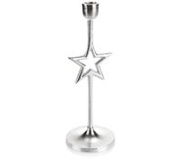 COM-FOUR® Portacandele a forma di stella - candeliere a un braccio con base rotonda - candeliere a una fiamma per Natale (stella color argento)