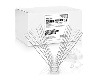 com-four® Punte Anti-piccioni da 9 Metri a 4 File - Acciaio Inossidabile 304 - antiruggine e Resistenti - 36 x 25 cm con 72 Clip per grondaie - Repellente per Uccelli - spaventapasseri