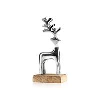 com-four® renna in metallo su base in legno, statuina decorativa di renna