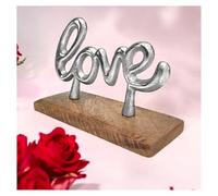 com-four® scritta decorativa LOVE in alluminio nichelato su base in legno di mango con cuscinetti antiscivolo - lettere decorative in metallo da tenere in piedi (01 Stück - Love 19cm)
