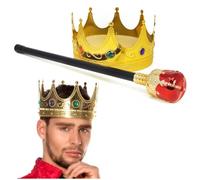 com-four® set corona e scettro per adulti - accessorio costume re colore oro - travestimento reale per carnevale, Halloween e feste a tema