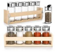 COM-FOUR® set da 12 spargi spezie, barattoli con coperchio nel supporto in legno, saliera e pepiera per cucina e ordine in design moderno (Set da 12 pezzi - shaker/scaffale)