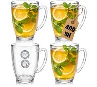 com-four® set da 4 bicchieri da tè in vetro temperato 400 ml tazza resistente al calore con manico grande bicchiere per tè cacao caffè e cappuccino (4 pezzi - 400 ml)