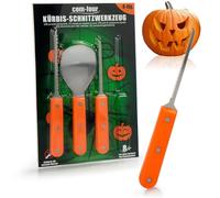 com-four® set da 4 pezzi per intagliare la zucca per Halloween - utensili da taglio per scavare le zucche - set da intaglio con cucchiaio, coltelli da sega e sega a strappo (4 pezzi - arancione)