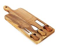 COM-FOUR® set da 4 pezzi tagliere per formaggi con coltello - piatto per formaggi in legno e tre diversi coltelli per formaggio - vassoio per formaggi per disporre e servire specialità di formaggio