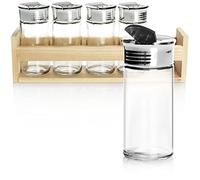 COM-FOUR® set da 6 spargi spezie, barattoli con coperchio nel supporto in legno, saliera e pepiera per cucina e ordine in design moderno (Set da 6 pezzi - spargitore/ripiano)