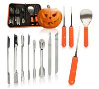 com-four® Set da intaglio di zucca da 12 pezzi per Halloween - utensili da taglio per scavare le zucche - coltello, cucchiaio e in borsa premium (Busta + 12 pezzi - arancione)