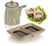 com-four® Set da portata 2 pezzi per sushi - ciotola in ceramica e contenitore salse - piatto da portata sushi (2 parti)