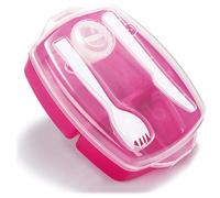 com-four® Set da pranzo in 4 pezzi con posate e salsa, scatola per il lavoro, scuola, università e viaggio, scatola per il pranzo lavabile in lavastoviglie (4 pezzi - scatola con posate - rosa rosso)