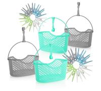 COM-FOUR® set di 28 pezzi per riporre le mollette - mollette con impugnatura morbida - mollette con cestello - 24 clip antiscivolo, 4 cestelli - mollette classiche in plastica (Set07-124 pezzi)